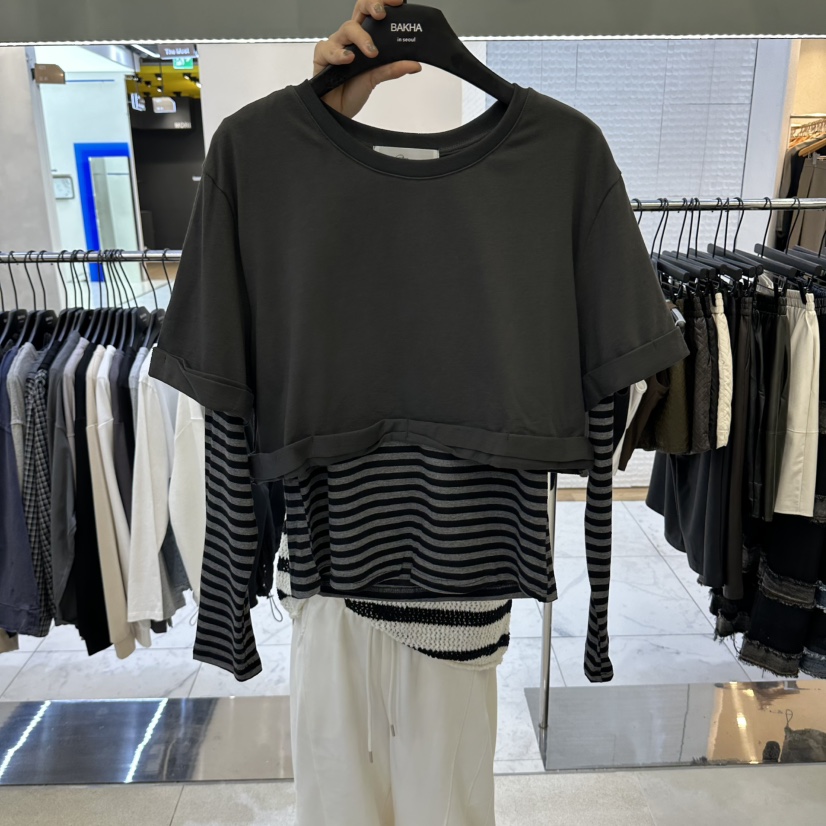 BAKHA東大門直郵女士新品時尚人氣推薦真品長袖T恤褶裥條紋CHARLES THE SECOND/CHEAP-CHIC長袖T恤圖色1深灰色