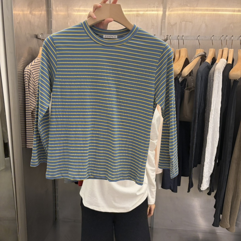 ESSENCE韓國直郵女裝新品熱賣休閑真品推薦時尚長袖T恤條紋ESSENCE長袖T恤圖色2