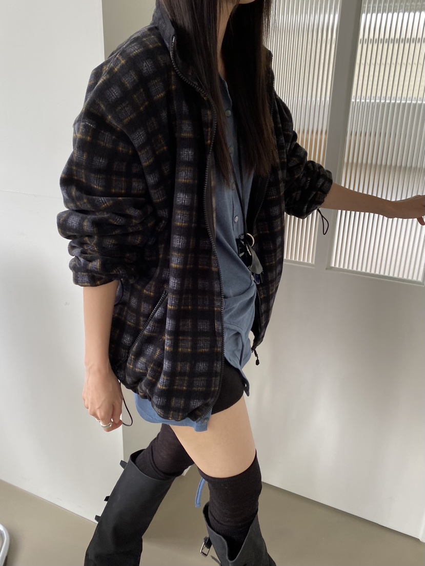 Verbena韓國直郵女裝新品人氣推薦熱賣真品休閑夾克格子絨Verbena夾克