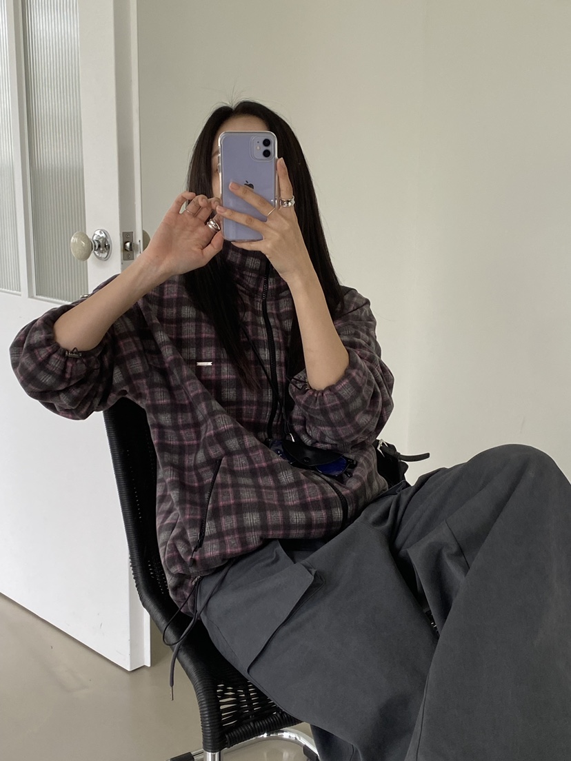 Verbena韓國直郵女裝新品人氣推薦熱賣真品休閑夾克格子絨Verbena夾克