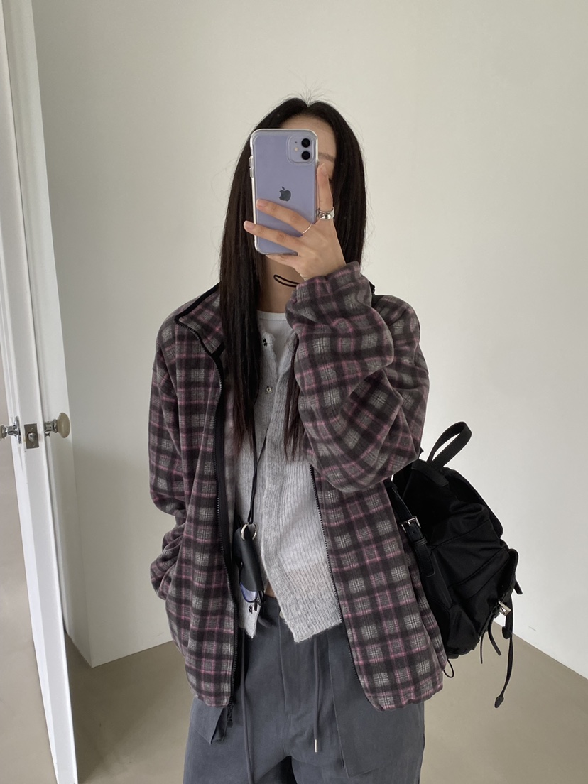 Verbena韓國直郵女裝新品人氣推薦熱賣真品休閑夾克格子絨Verbena夾克