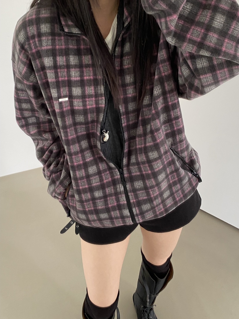 Verbena韓國直郵女裝新品人氣推薦熱賣真品休閑夾克格子絨Verbena夾克