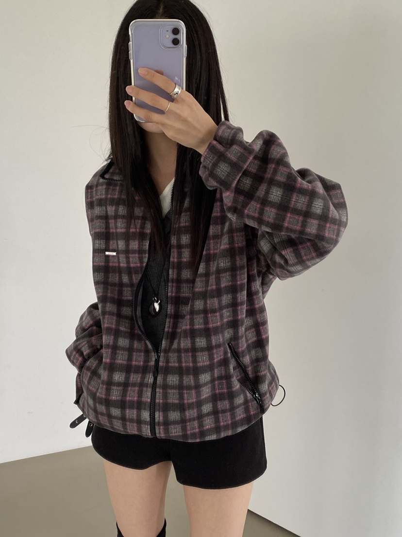 Verbena韓國直郵女裝新品人氣推薦熱賣真品休閑夾克格子絨Verbena夾克圖色1