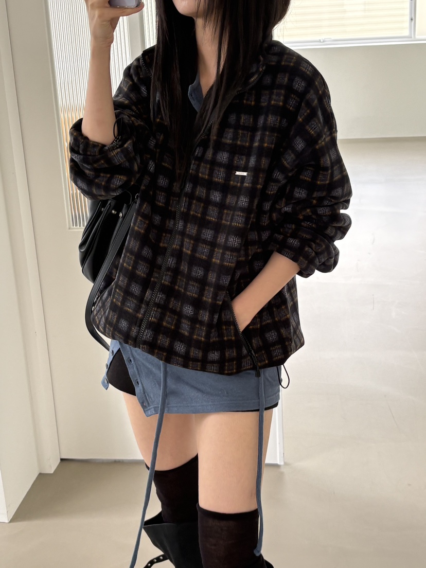 Verbena韓國直郵女裝新品人氣推薦熱賣真品休閑夾克格子絨Verbena夾克圖色2