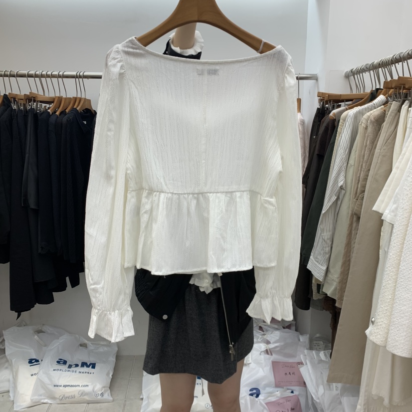 DRESS ROOM東大門代購女士新款時尚熱賣休閑襯衫蕾絲衫褶邊DRESS ROOM襯衫/蕾絲衫