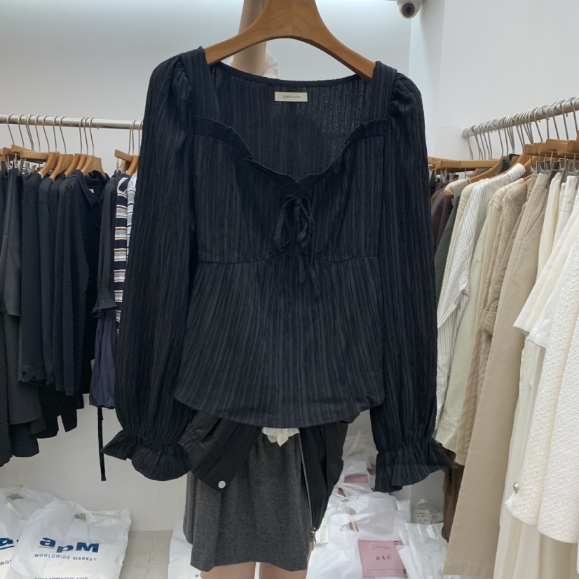 DRESS ROOM東大門代購女士新款時尚熱賣休閑襯衫蕾絲衫褶邊DRESS ROOM襯衫/蕾絲衫圖色2