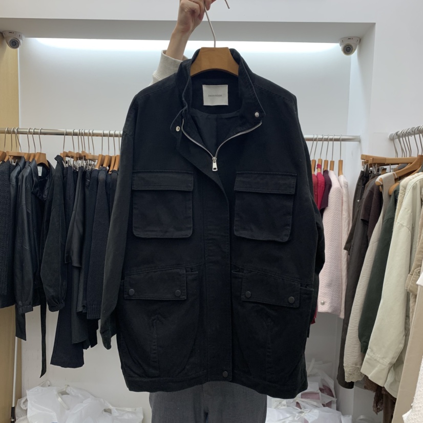 DRESS ROOM韓國代購女士新品時尚真品熱賣推薦休閑夾克棉質DRESS ROOM夾克圖色2黑