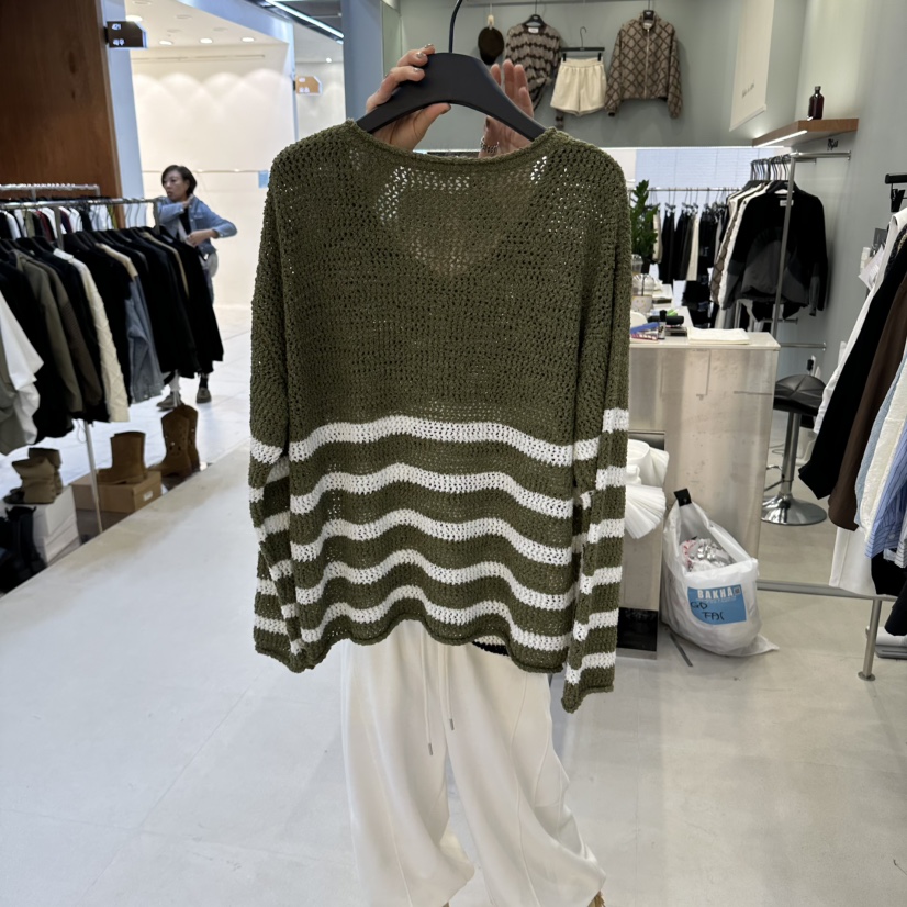BAKHA韓國直郵女裝新款熱賣時尚休閑真品針織衫刺繡棉質條紋CHARLES THE SECOND/CHEAP-CHIC針織衫