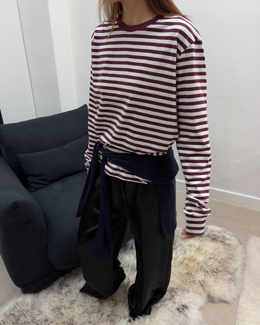 AT THE TOP韓國直郵女裝新品時尚推薦熱賣長袖T恤條紋棉AT THE TOP長袖T恤