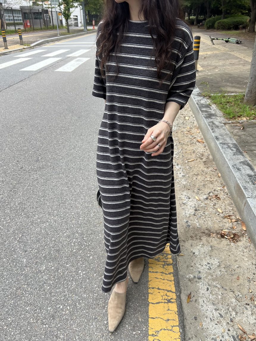 PLANTS ON GRAY東大門直郵女士新款休閑推薦連衣裙條紋PLANTS ON GRAY連衣裙