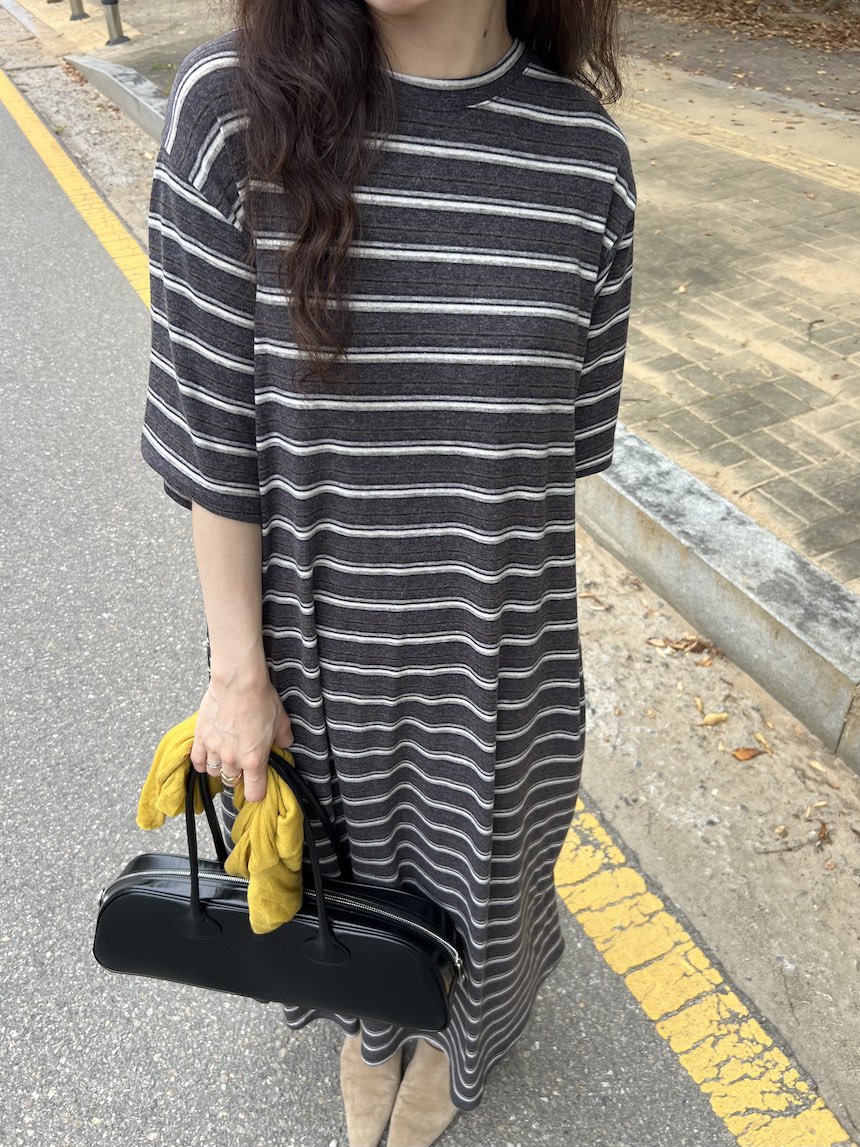 PLANTS ON GRAY東大門直郵女士新款休閑推薦連衣裙條紋PLANTS ON GRAY連衣裙