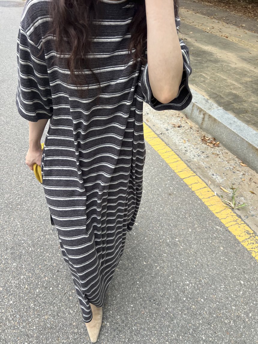 PLANTS ON GRAY東大門直郵女士新款休閑推薦連衣裙條紋PLANTS ON GRAY連衣裙