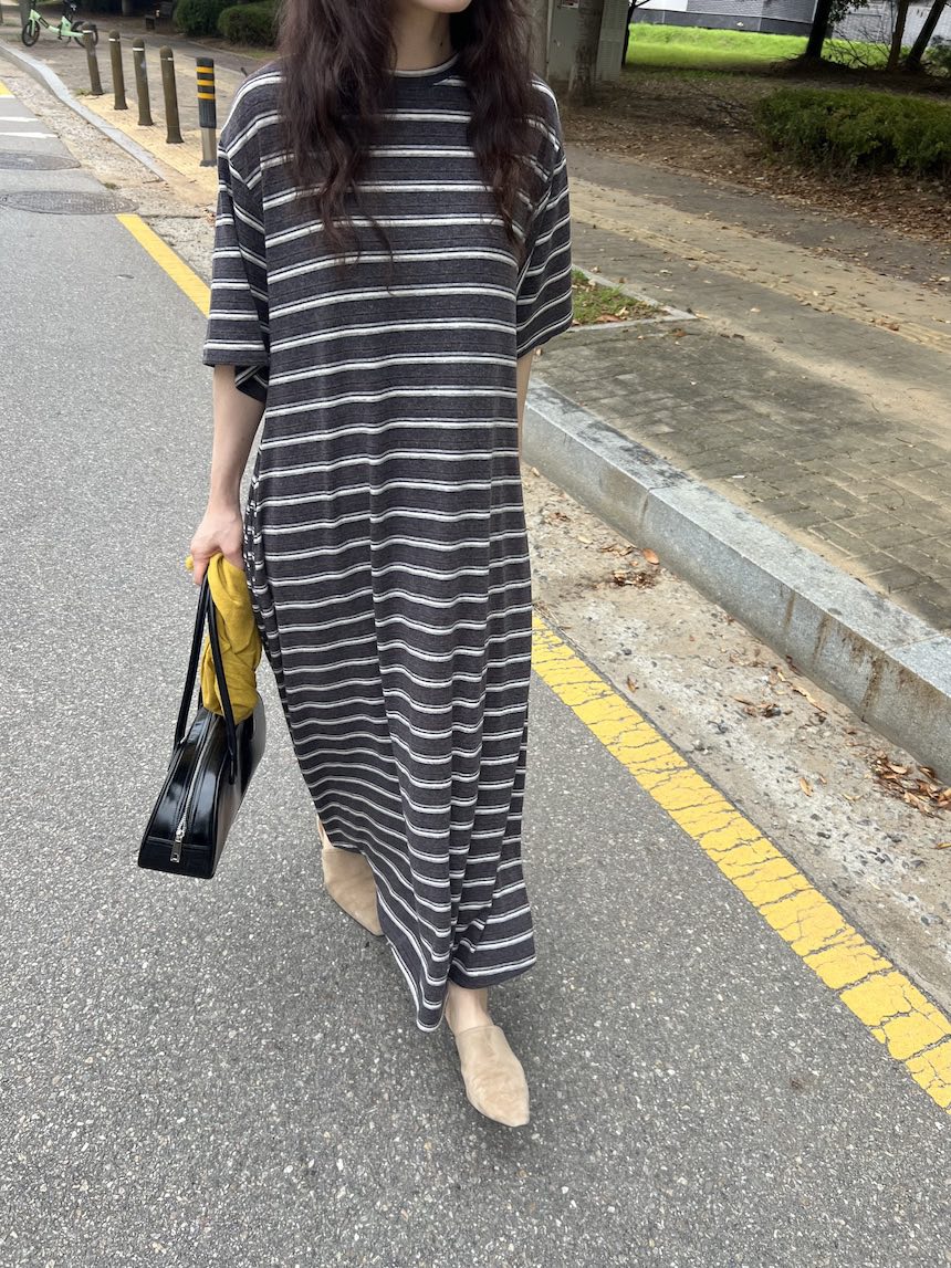 PLANTS ON GRAY東大門直郵女士新款休閑推薦連衣裙條紋PLANTS ON GRAY連衣裙圖色1