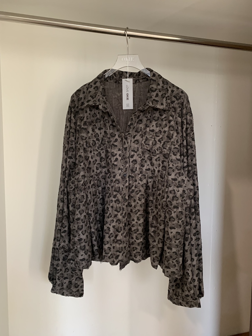 OKIE東大門直郵女士新品人氣推薦真品襯衫蕾絲衫復古豹紋OKIE襯衫/蕾絲衫