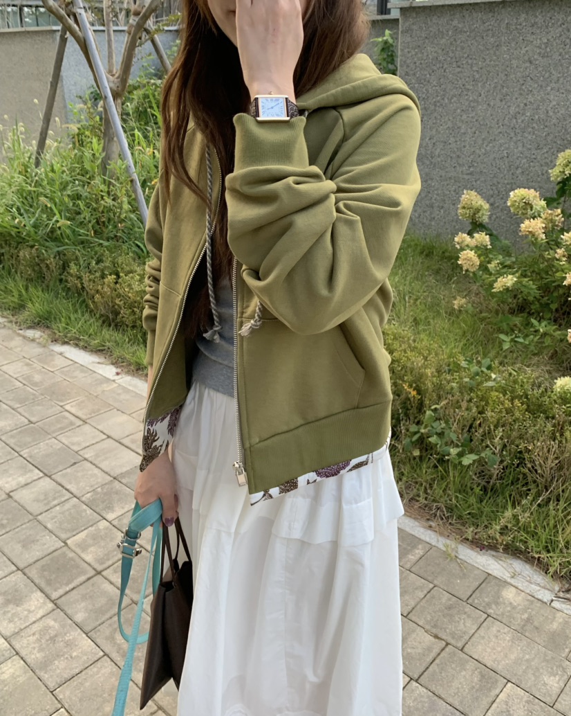 PEBBLE東大門實拍女士新款時尚熱賣衛衣拉鏈連帽衫印花撞色PEBBLE衛衣