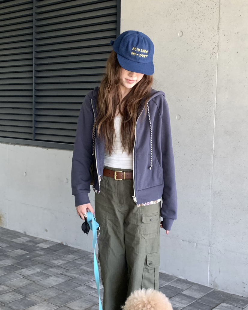 PEBBLE東大門實拍女士新款時尚熱賣衛衣拉鏈連帽衫印花撞色PEBBLE衛衣