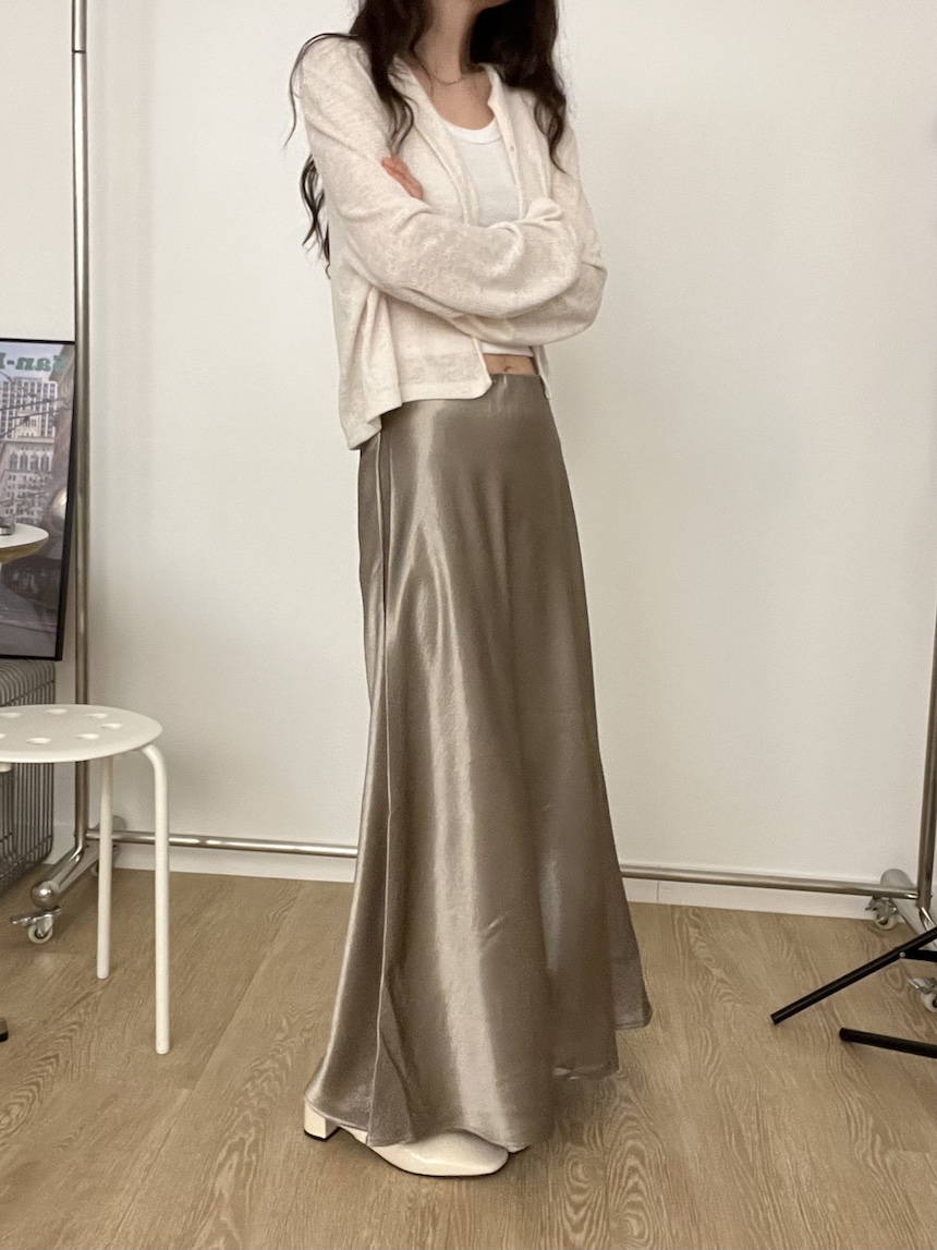 PLANTS ON GRAY韓國代購女士新款休閑推薦真品長裙緞面PLANTS ON GRAY長裙