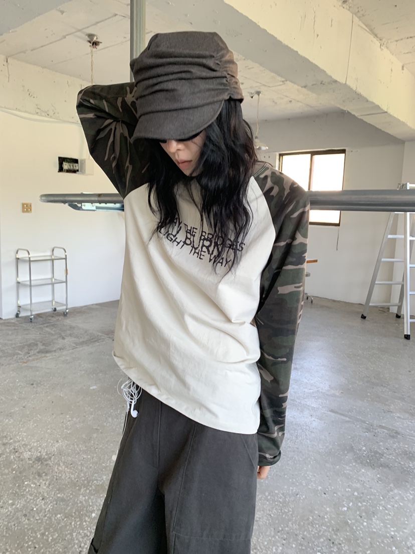VAARA東大門代購女士新品休閑人氣時尚長袖T恤插肩袖撞色VAARA長袖T恤