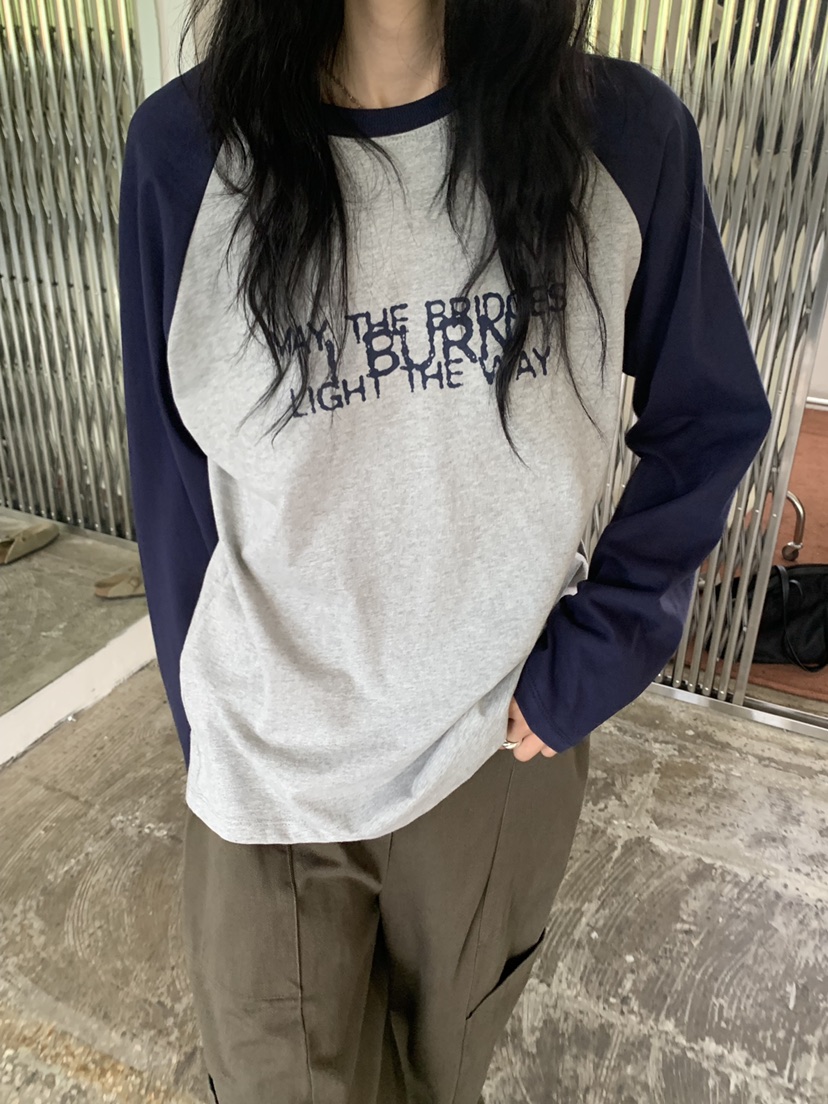 VAARA東大門代購女士新品休閑人氣時尚長袖T恤插肩袖撞色VAARA長袖T恤