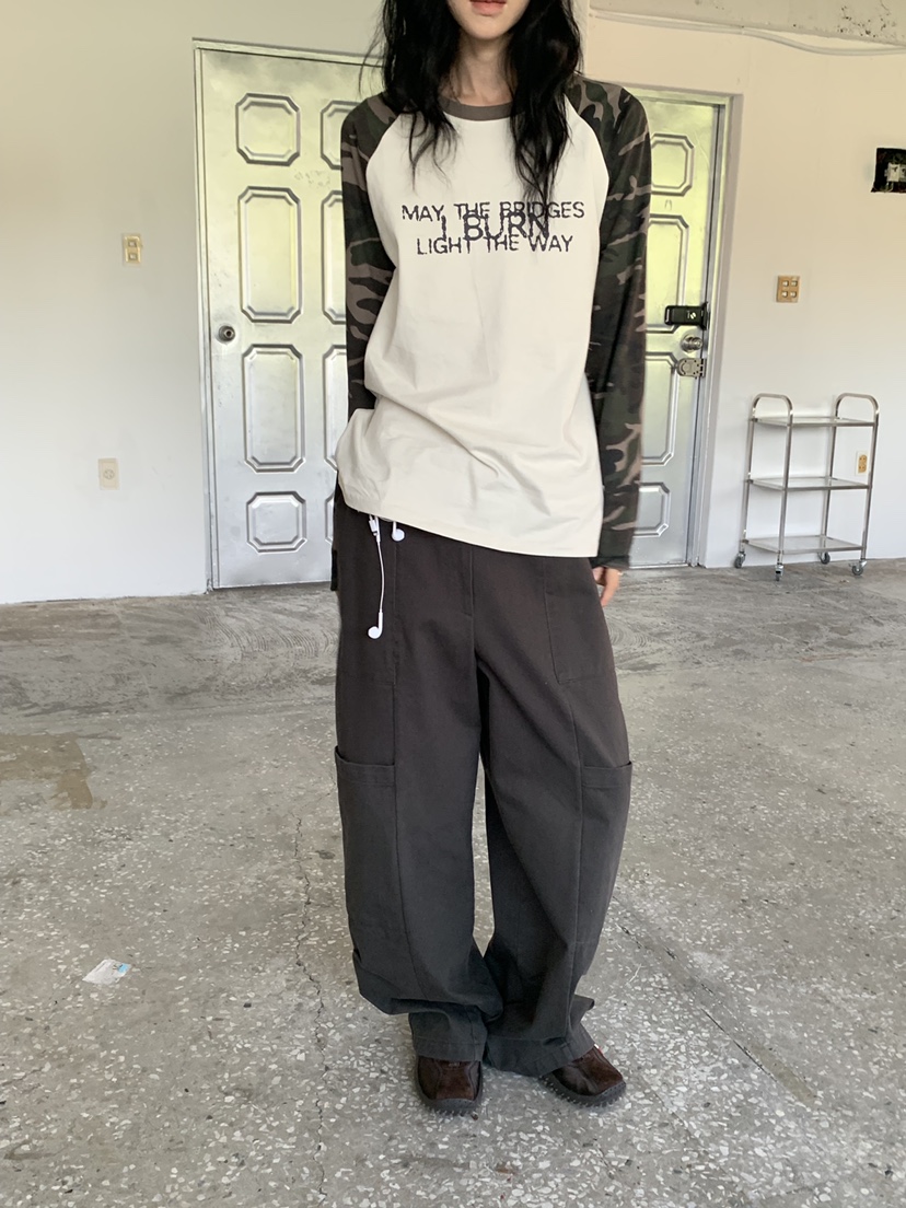 VAARA東大門代購女士新品休閑人氣時尚長袖T恤插肩袖撞色VAARA長袖T恤