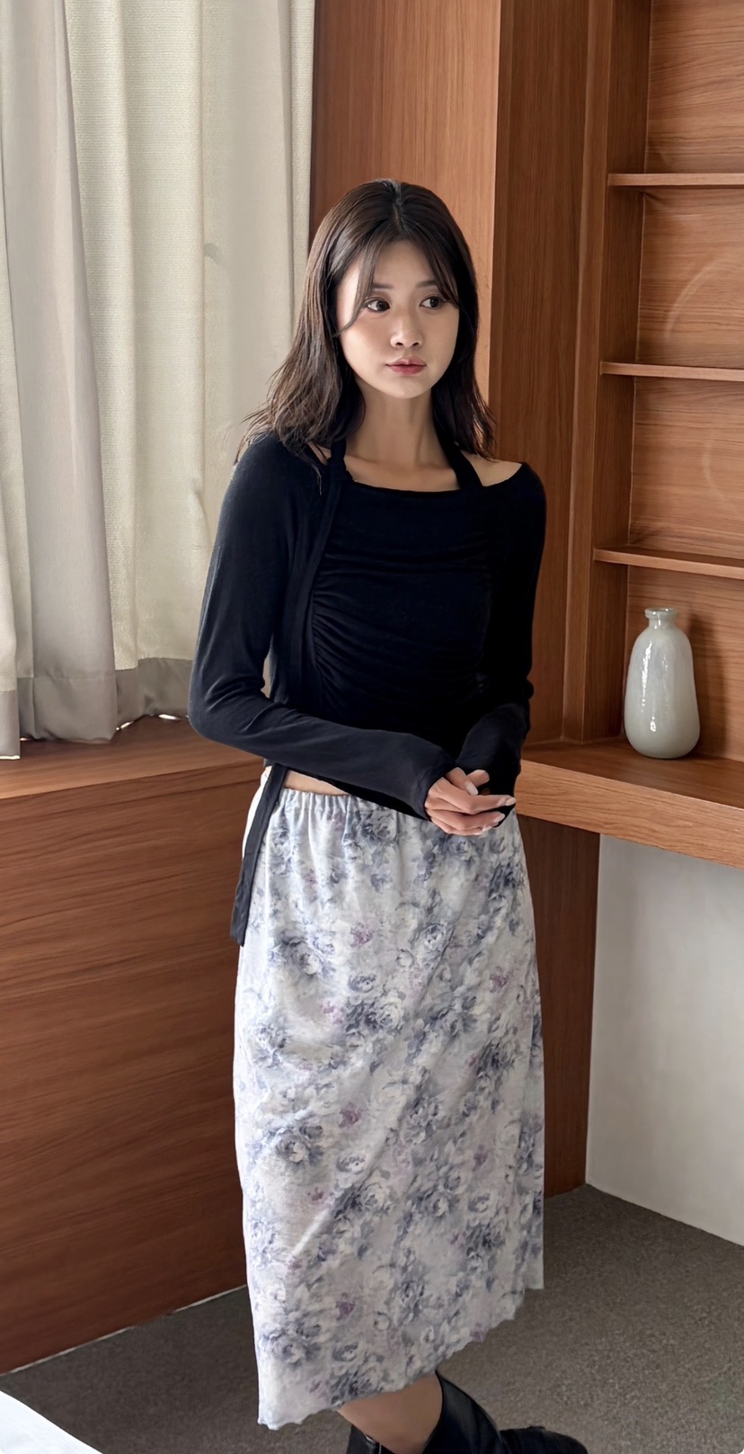 N.BROWN東大門直郵女士新品人氣休閑真品長袖T恤褶皺圍巾N.BROWN長袖T恤
