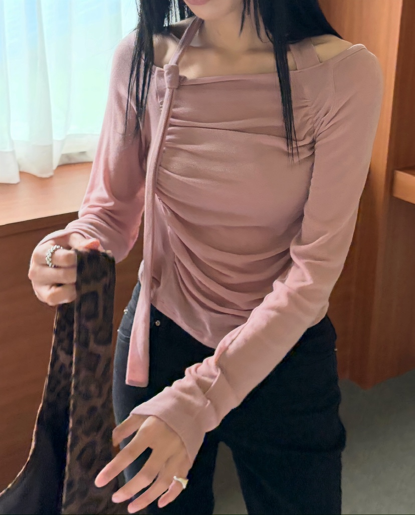 N.BROWN東大門直郵女士新品人氣休閑真品長袖T恤褶皺圍巾N.BROWN長袖T恤
