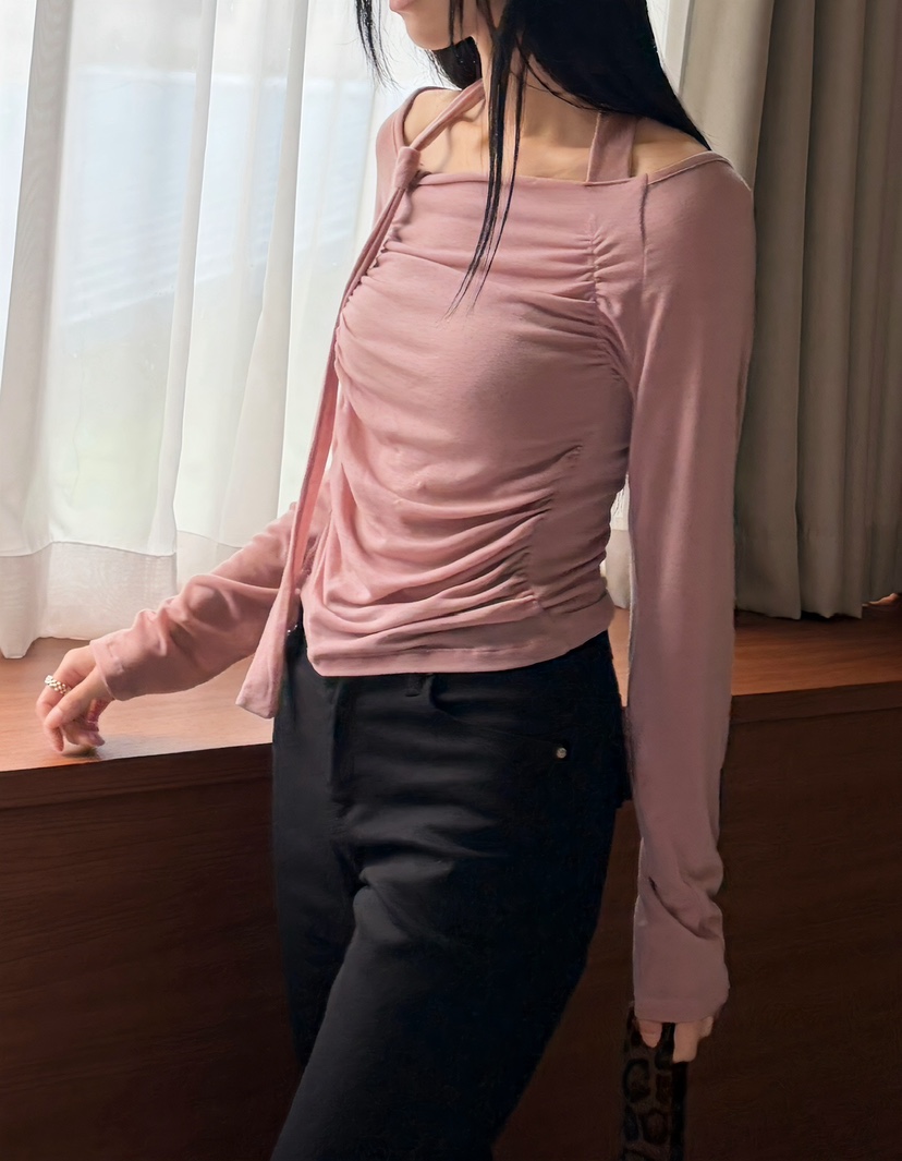 N.BROWN東大門直郵女士新品人氣休閑真品長袖T恤褶皺圍巾N.BROWN長袖T恤