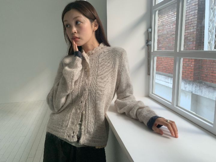 MARE韓國代購女裝新款時尚真品休閑熱賣針織衫荷葉邊開衫MARE針織衫