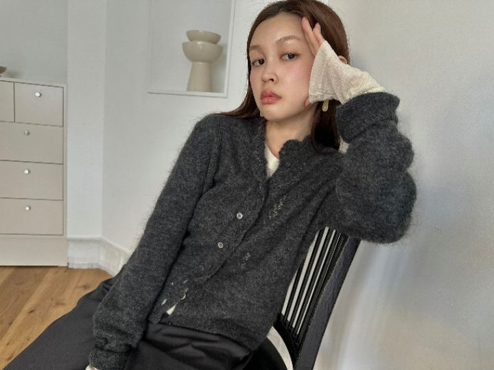 MARE韓國代購女裝新款時尚真品休閑熱賣針織衫荷葉邊開衫MARE針織衫
