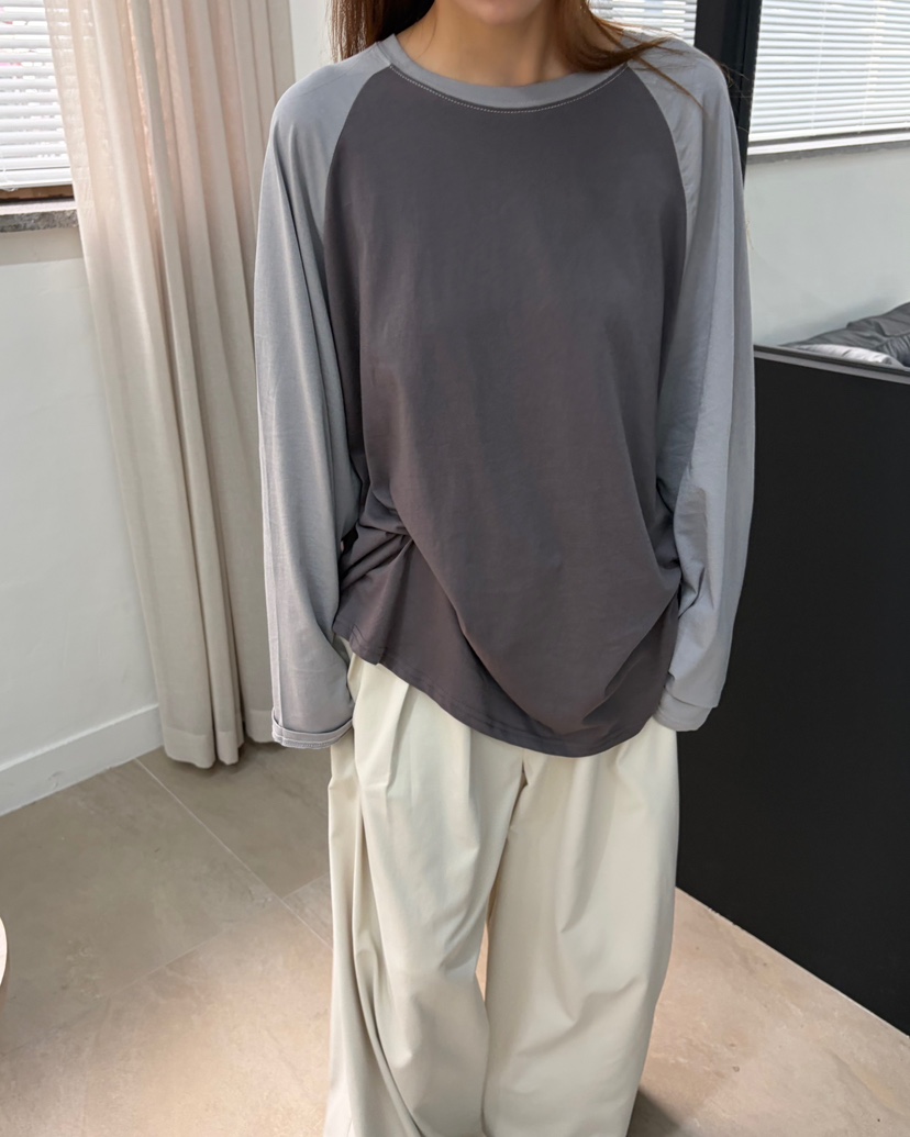 AT THE TOP韓國代購女士新品推薦休閑長袖T恤插肩袖撞色AT THE TOP長袖T恤