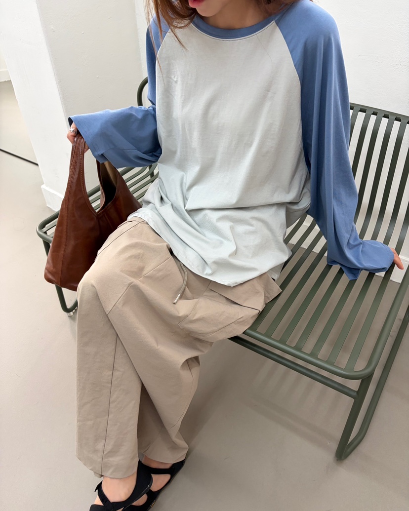 AT THE TOP韓國代購女士新品推薦休閑長袖T恤插肩袖撞色AT THE TOP長袖T恤