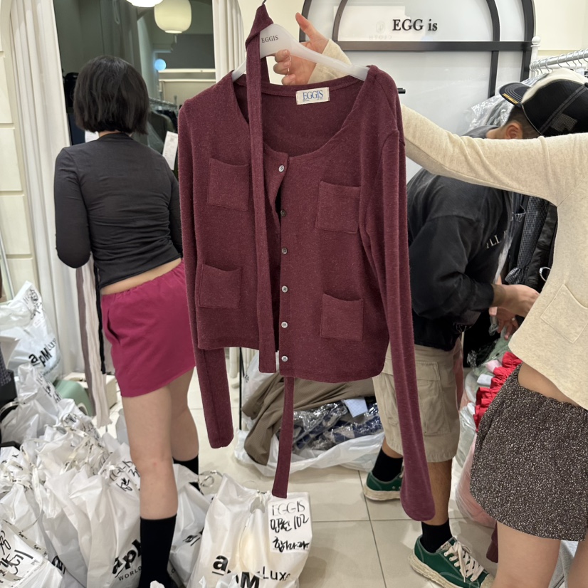EGG IS東大門實拍女裝新品休閑人氣真品推薦時尚開衫含圍巾EGG IS開衫圖色3
