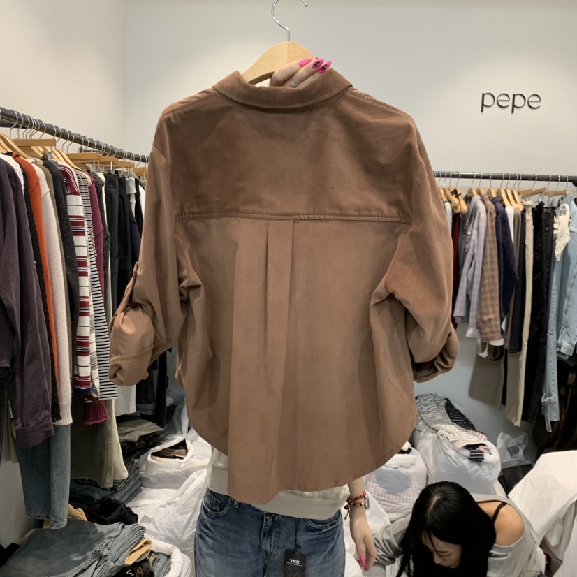 ALMOND PEPE東大門直郵女士新品人氣休閑襯衫蕾絲衫燈芯絨ALMOND PEPE襯衫/蕾絲衫