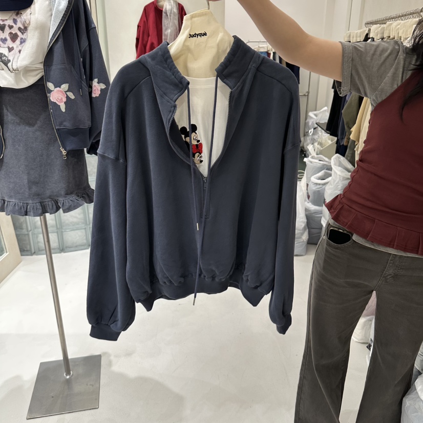 JUDYQUE東大門實拍女士新品時尚休閑衛衣半拉鏈假兩件米奇JUDYQUE衛衣圖色2