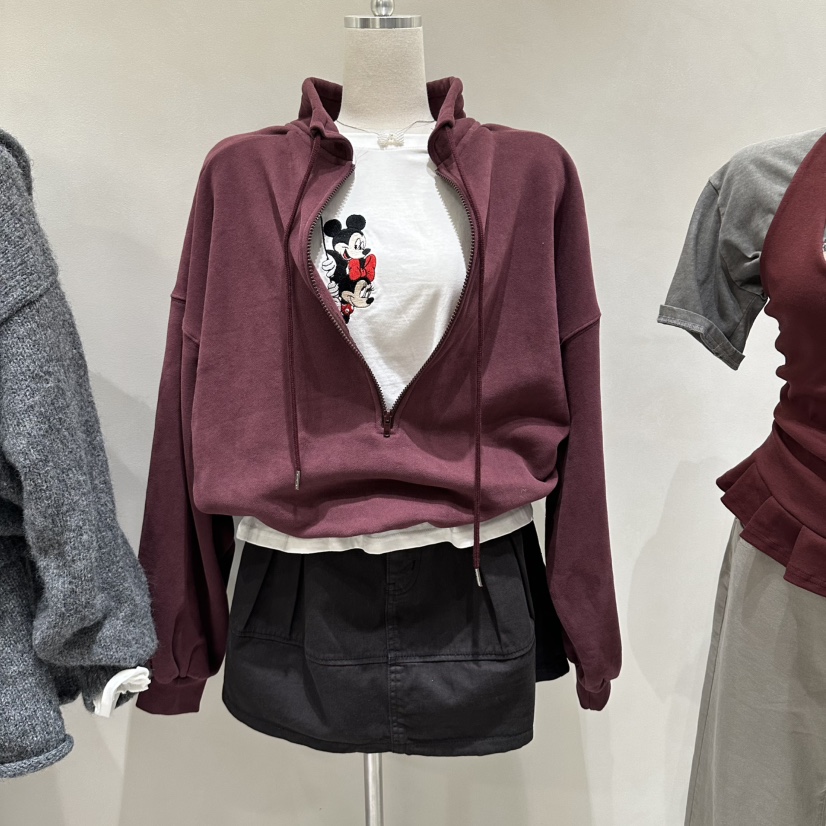 JUDYQUE東大門實拍女士新品時尚休閑衛衣半拉鏈假兩件米奇JUDYQUE衛衣圖色3