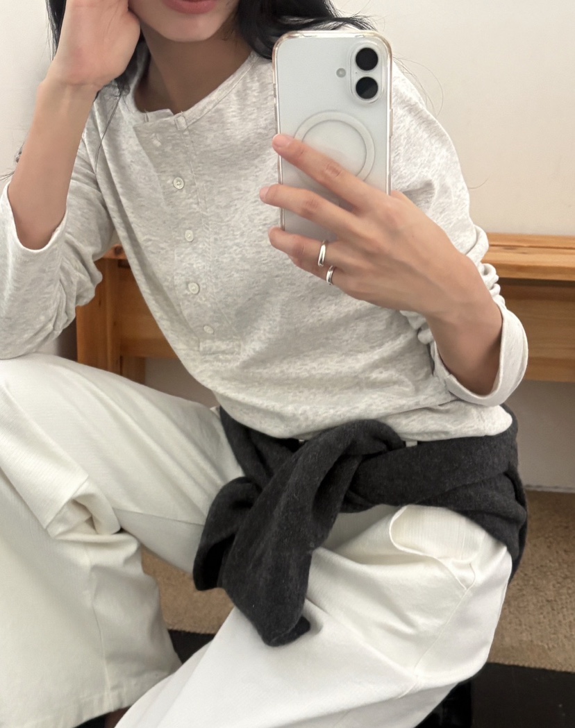 AMY GRACE-A東大門代購女士新品真品人氣休閑長袖T恤紐扣AMY GRACE長袖T恤