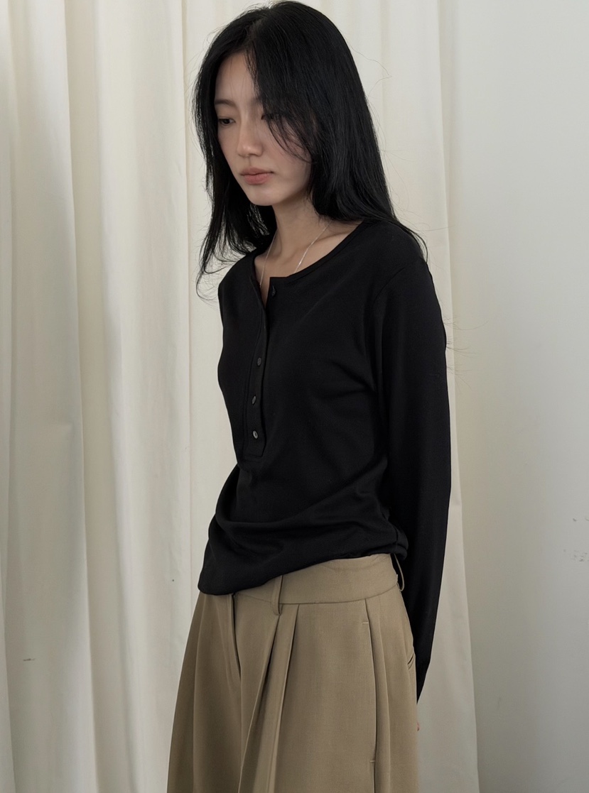 AMY GRACE-A東大門代購女士新品真品人氣休閑長袖T恤紐扣AMY GRACE長袖T恤