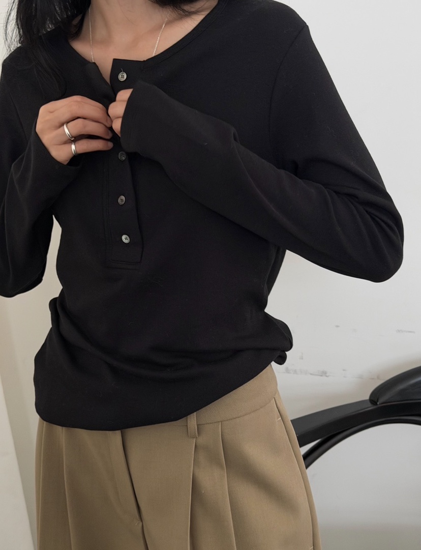 AMY GRACE-A東大門代購女士新品真品人氣休閑長袖T恤紐扣AMY GRACE長袖T恤