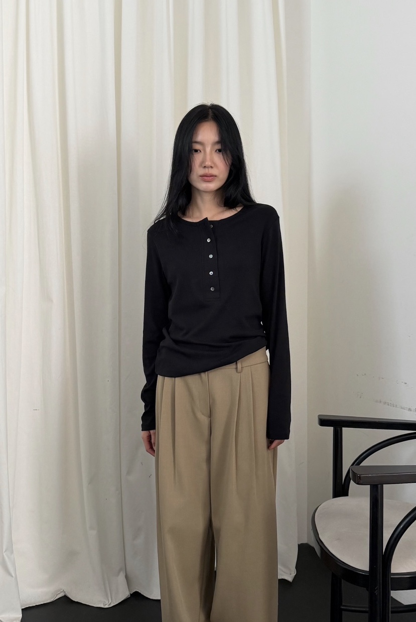 AMY GRACE-A東大門代購女士新品真品人氣休閑長袖T恤紐扣AMY GRACE長袖T恤