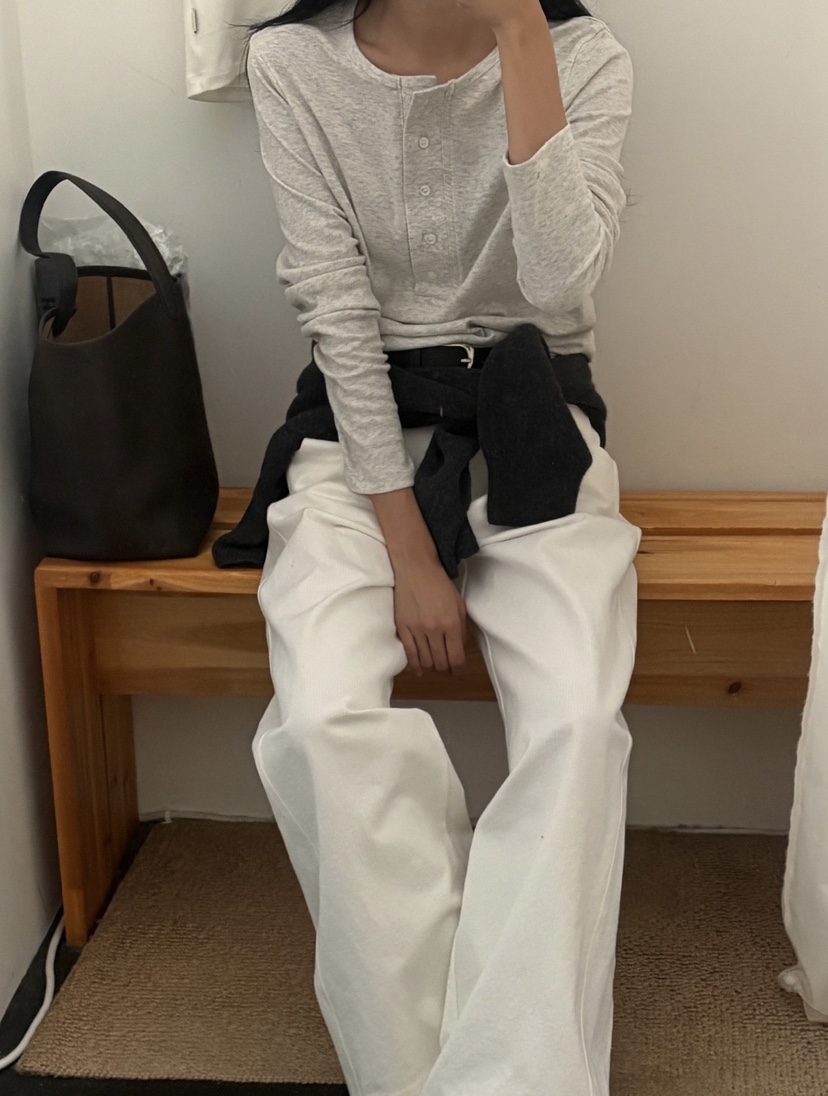 AMY GRACE-A東大門代購女士新品真品人氣休閑長袖T恤紐扣AMY GRACE長袖T恤
