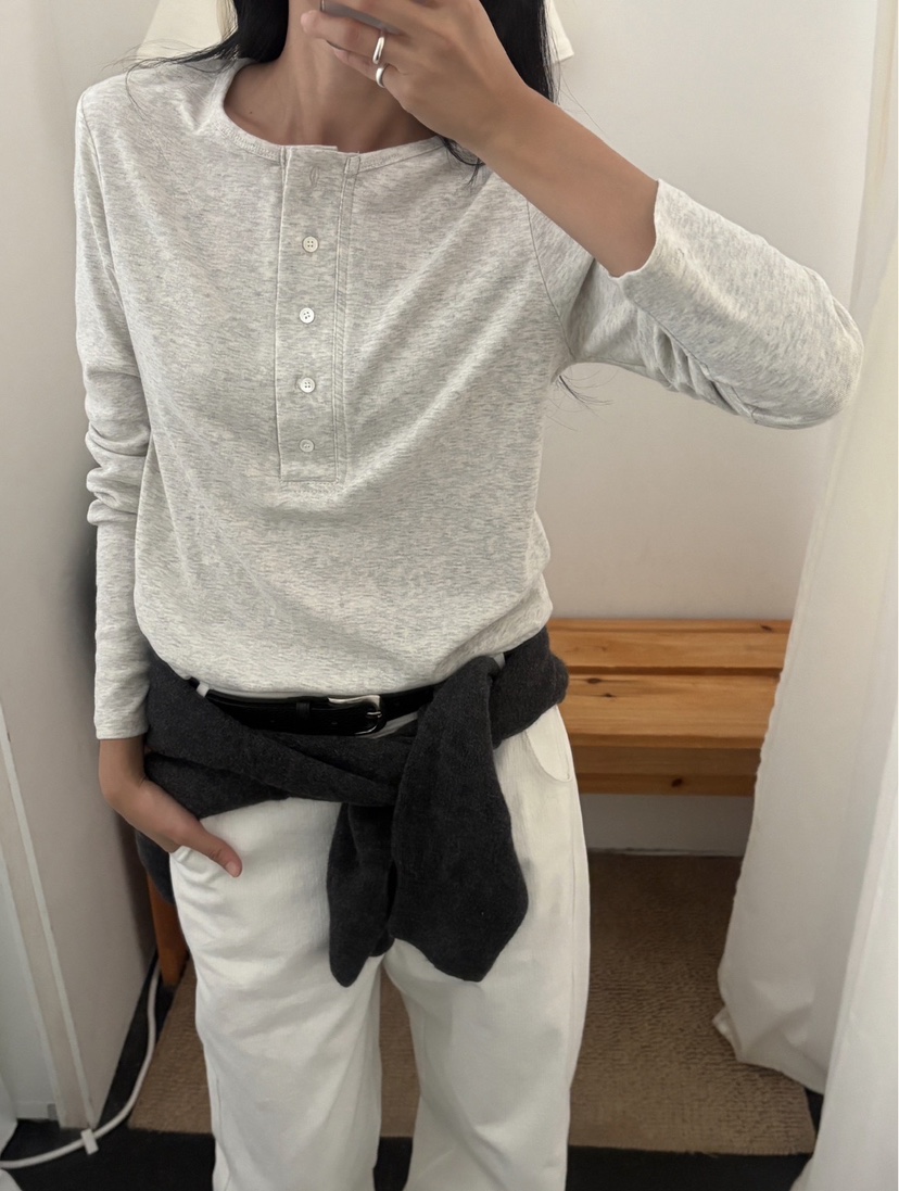 AMY GRACE-A東大門代購女士新品真品人氣休閑長袖T恤紐扣AMY GRACE長袖T恤圖色2