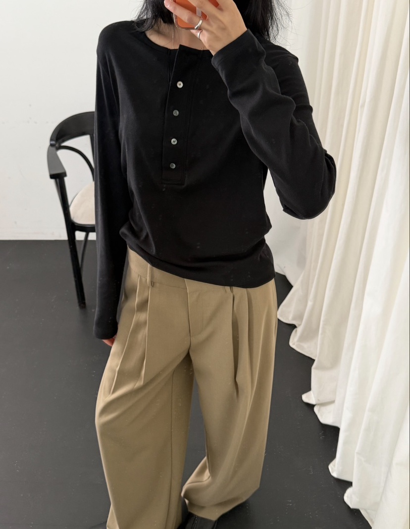 AMY GRACE-A東大門代購女士新品真品人氣休閑長袖T恤紐扣AMY GRACE長袖T恤圖色3