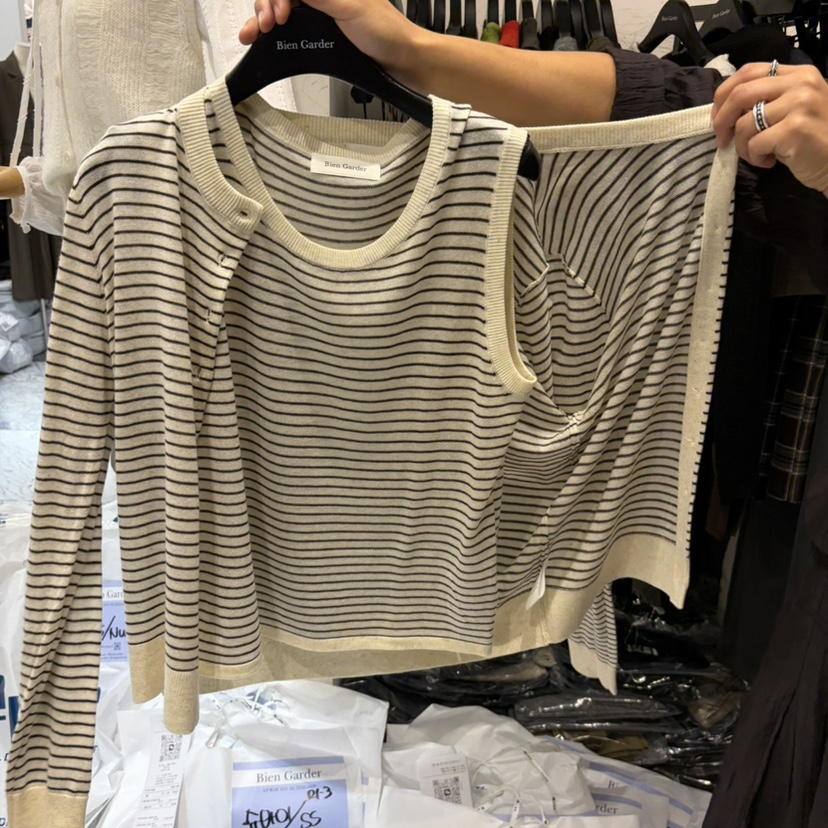BIEN GARDER東大門實拍女裝新款人氣時尚真品推薦套裝條紋BIEN GARDER套裝
