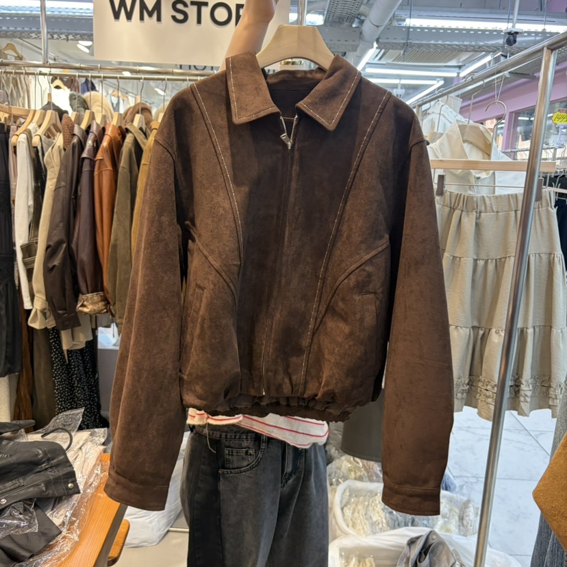 SIMPLE PARK/WMSTORY韓國直郵女裝新款時尚夾克卡拉絨絨面革WMSTORY/SIMPLE PARK夾克圖色2棕色