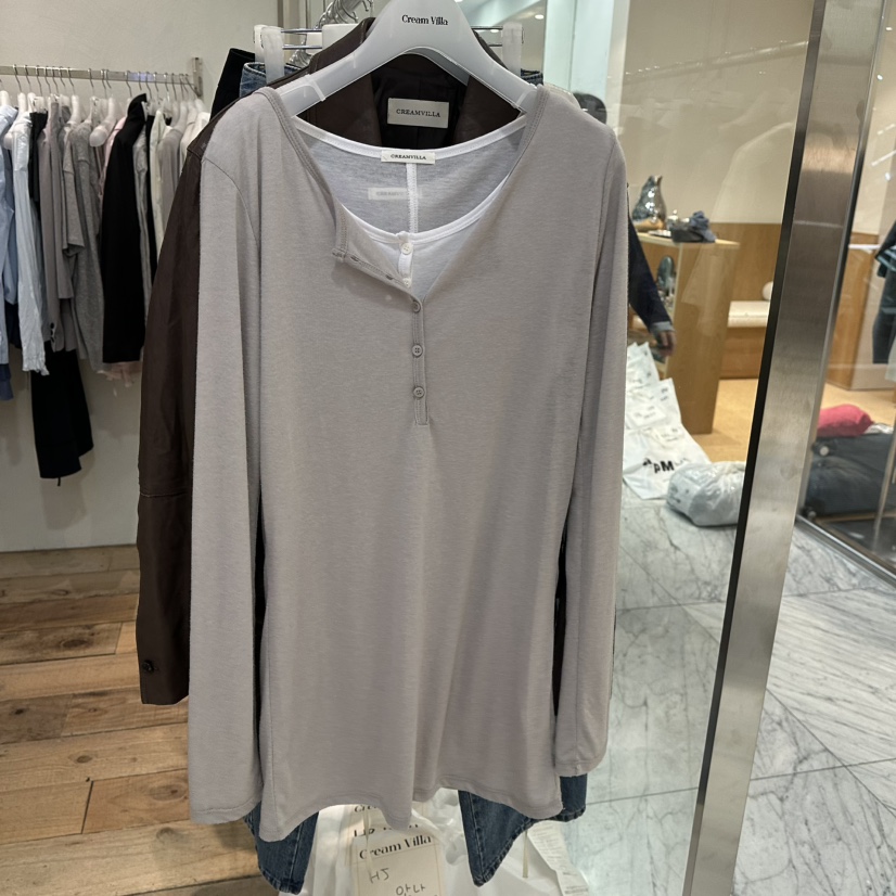 CREAM VILLA東大門代購女裝新品人氣長袖T恤不含內搭紐扣CREAM VILLA長袖T恤圖色1