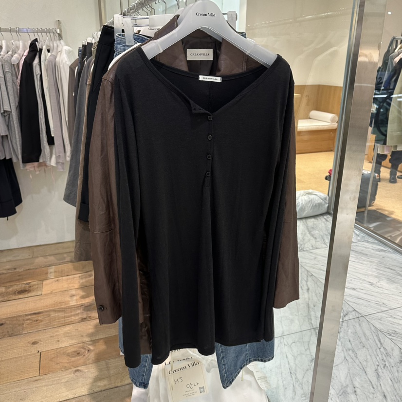 CREAM VILLA東大門代購女裝新品人氣長袖T恤不含內搭紐扣CREAM VILLA長袖T恤圖色3