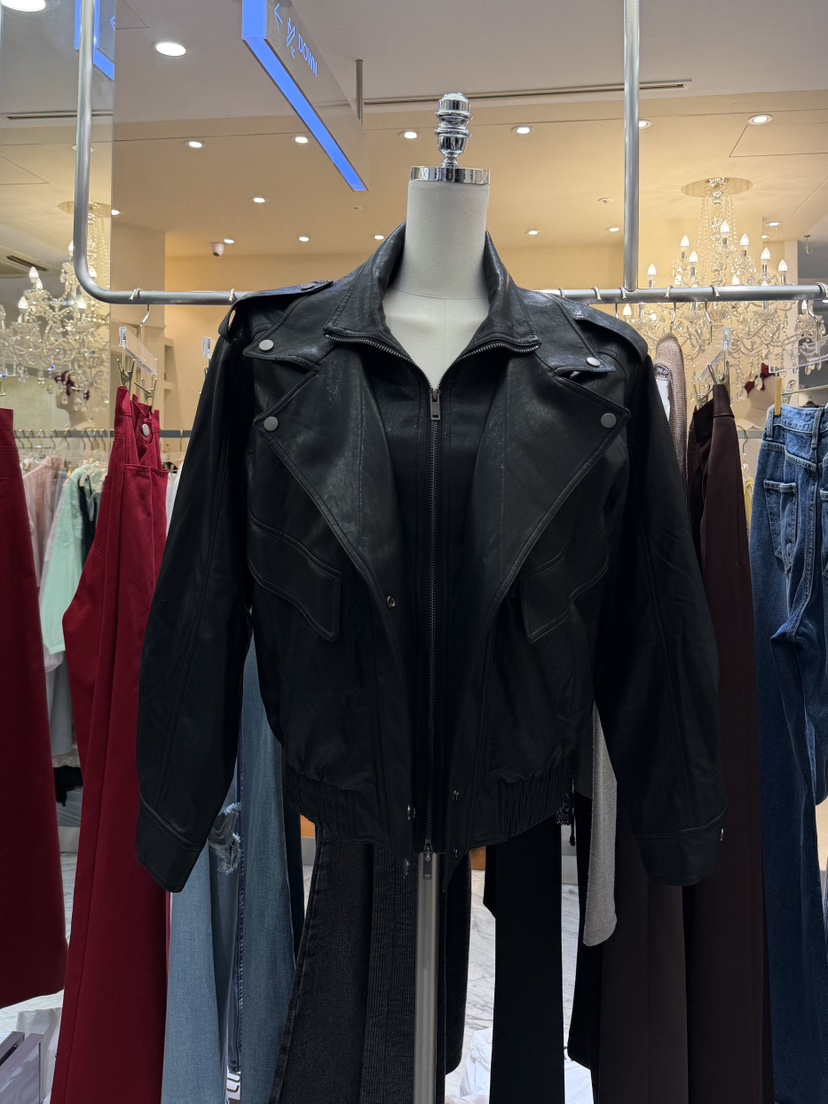 WORK SHOP韓國代購女士新款推薦時尚人氣休閑皮衣高領短款Work_shop皮衣