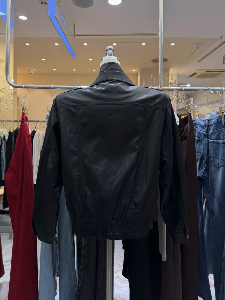WORK SHOP韓國代購女士新款推薦時尚人氣休閑皮衣高領短款Work_shop皮衣