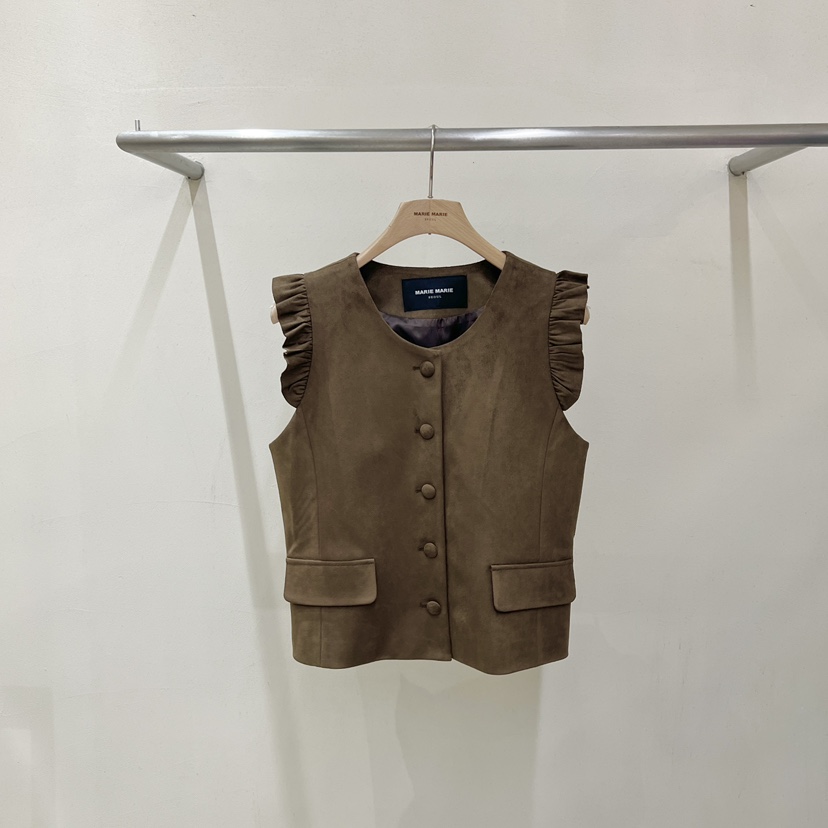 MARIE MARIE韓國直郵女裝新品休閑人氣推薦馬甲荷葉邊絨MARIE MARIE馬甲圖色1