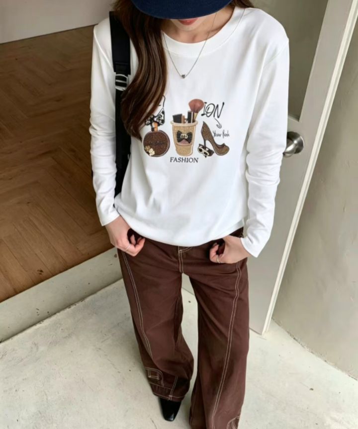 RICO/BLING BLING-S韓國直郵女裝新品休閑時尚長袖T恤RICO/BLING BLING-S長袖T恤